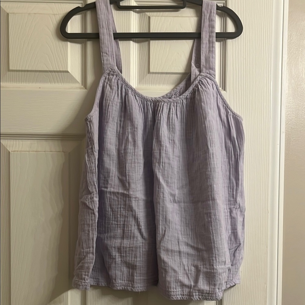Pact Purple Smocked Relaxed Tank Top
